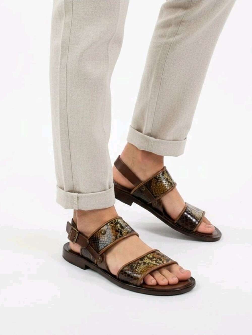 Leather Italian Sandals Mens Brown Genuine Leather Strappy Shoes Handmade Enzo